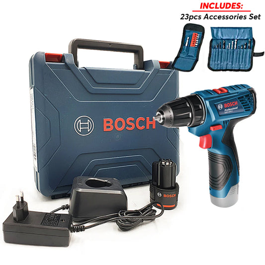 Bosch GSR 120-Li Cordless Impact Drill Driver 12V with 23pcs Accessory Set (06019G80K5) | Bosch by KHM Megatools Corp.