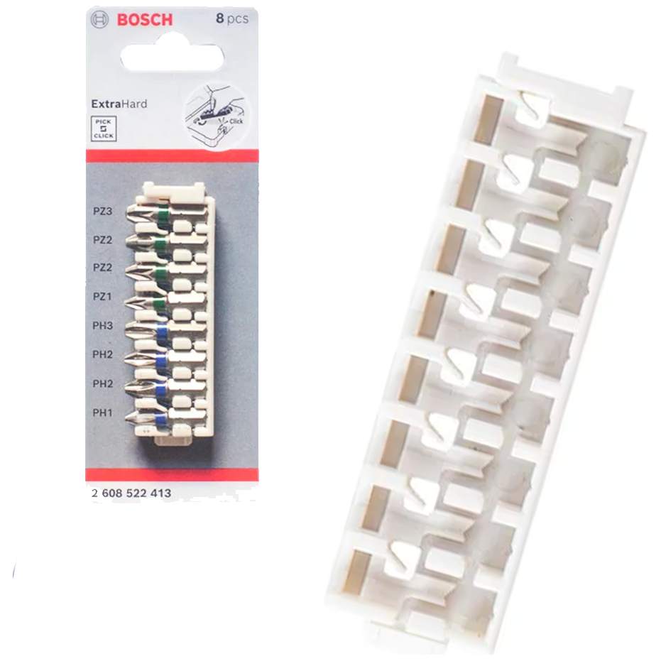 Bosch 8-Slot Pick and Click Storage Plastic Bit Holder 80.5 x 24 x 13 mm (2608522423) | Bosch by KHM Megatools Corp.