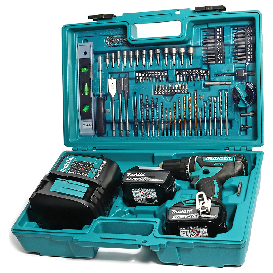 Makita DHP482SFX7 Li-Ion Cordless Hammer Driver Drill 18V 13MM with Accessories Set 101Pcs