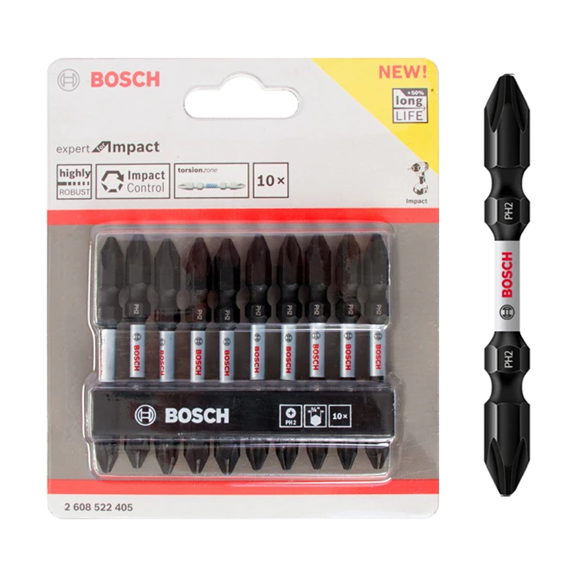 Bosch PH2 Impact Double Ended Screwdriver Bit Set 10Pcs 65MM ...
