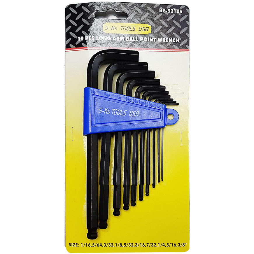 S-Ks 10pcs. BP-5210S Long Arm Hex Allen Wrench Key Ball Point End (1/16"-3/8") | SKS by KHM Megatools Corp.