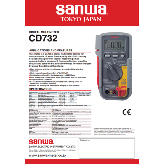 Sanwa CD732 Digital Multi Tester / Meter [Multi-Function] | Sanwa by KHM Megatools Corp.