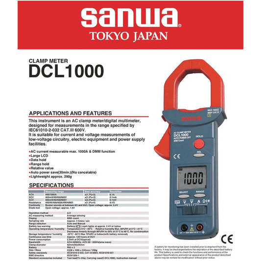 Sanwa DCL1000 Digital Clamp Multi Meter / Tester AC | Sanwa by KHM Megatools Corp.