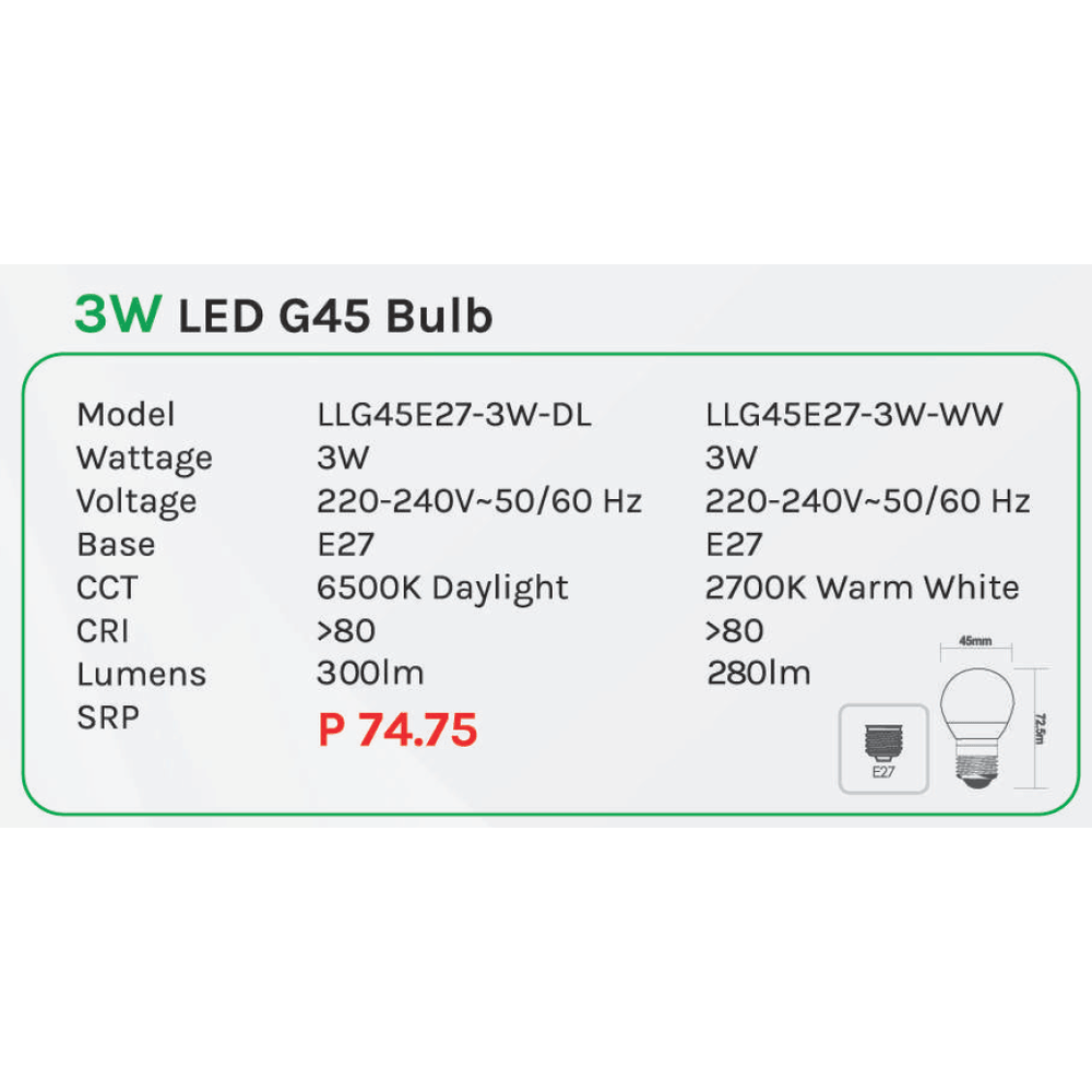 Omni 3W LED G45 Mini Light Bulb E27 - KHM Megatools Corp.