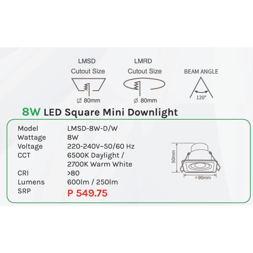 Omni 8W LED Mini Recessed Downlight (Square) Triple Mood Selection - KHM Megatools Corp.