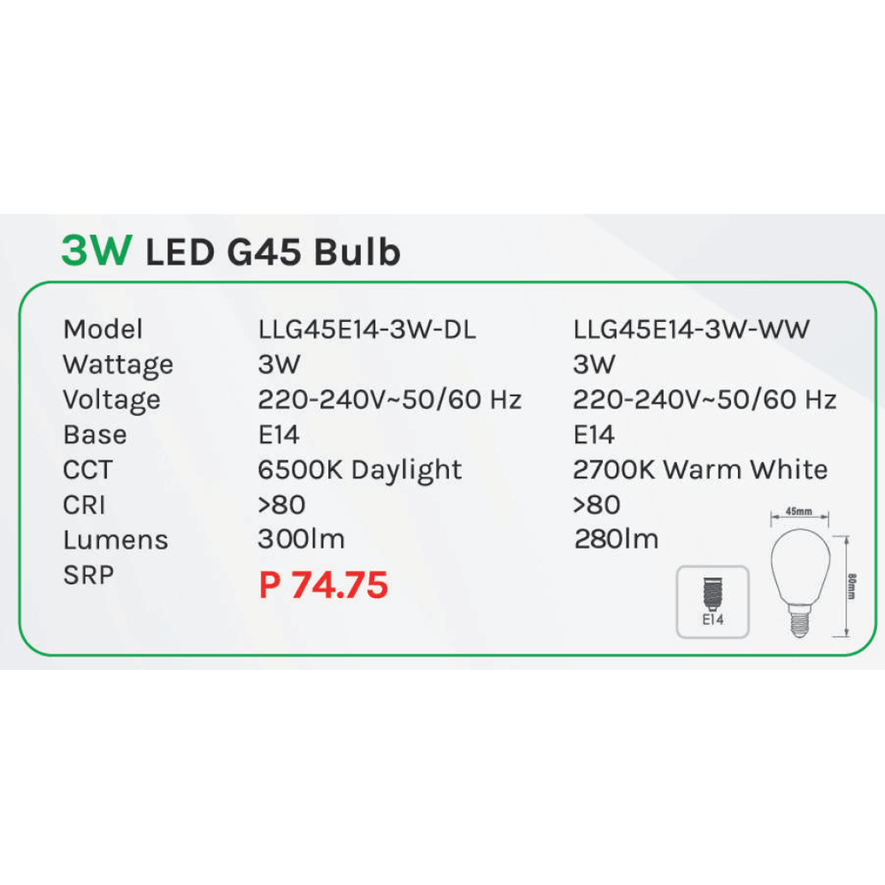 Omni 3W LED G45 Mini Light Bulb E14