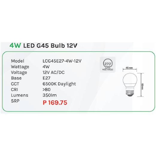 Omni 4W LED G45 Light Bulb 12V
