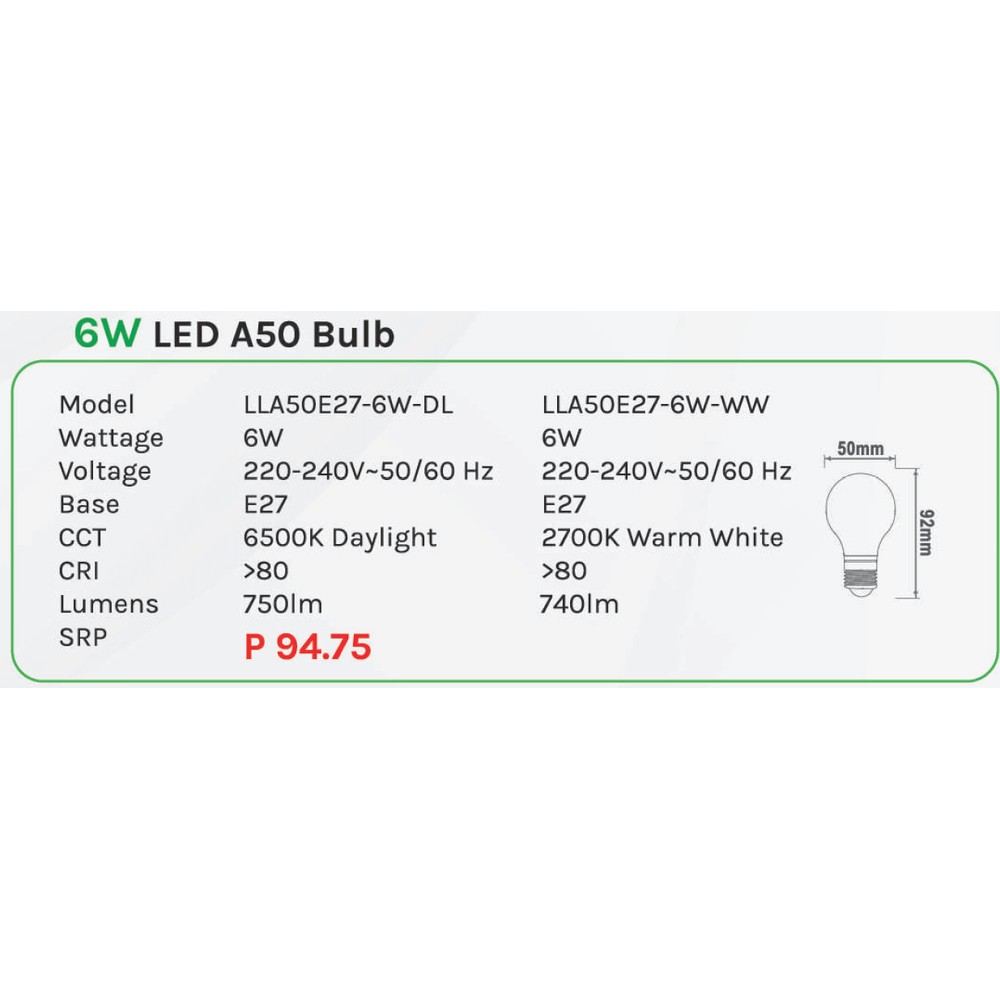 Omni 6W LED A50 Light Bulb E27