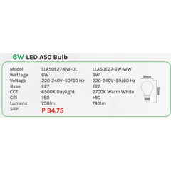 Omni 6W LED A50 Light Bulb E27 - KHM Megatools Corp.