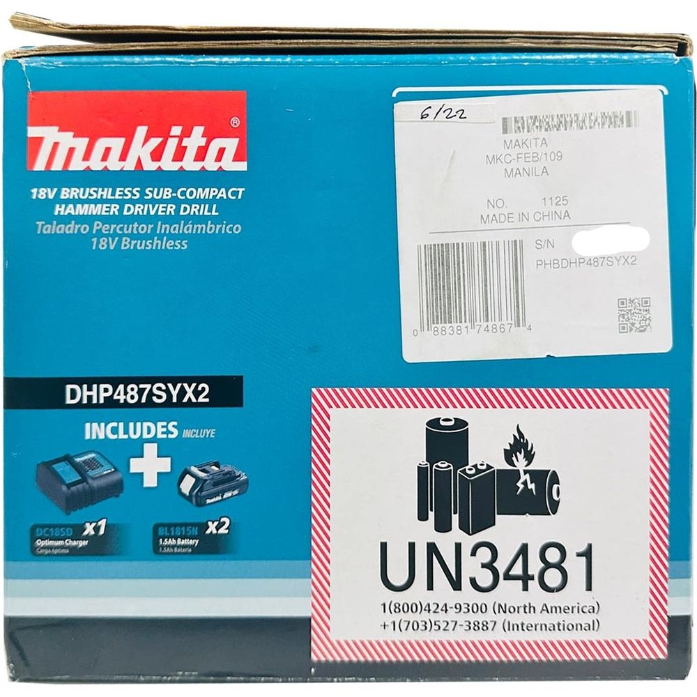 Makita DHP487SYX2 18V Cordless Hammer Drill  13mm 40Nm (LXT) [Kit]