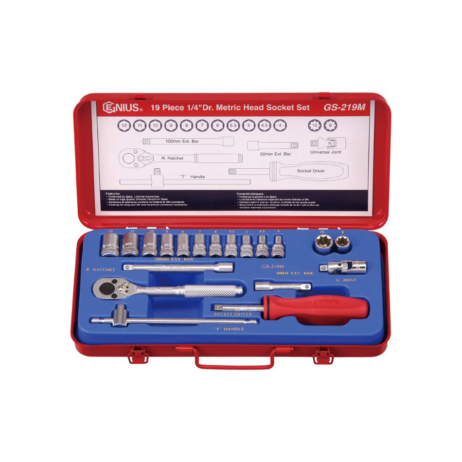 Genius GS-219M 1/4" Drive (3-12mm) Socket Wrench Set 19pcs