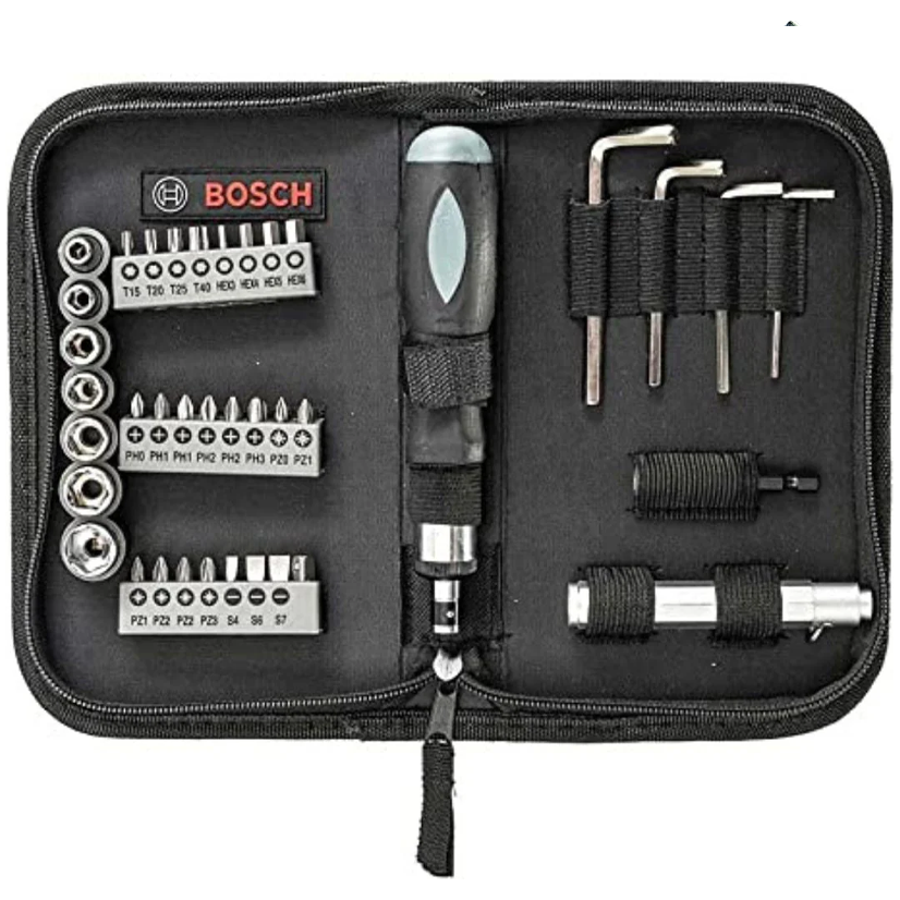 Bosch Promoline Premium Sockets, screw bits with handle & Hand tools kit Set 38Pcs ( 2607017511 ) | Bosch by KHM Megatools Corp. Main image