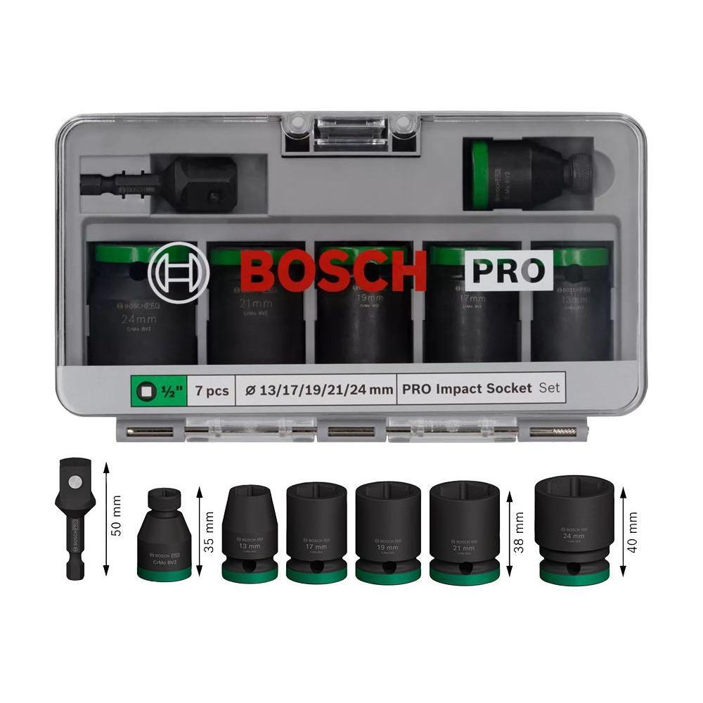 Bosch PRO Impact Socket Wrench 1/2" Drive Standard 7Pcs with 1/4" Adapter (2608003032) | Bosch by KHM Megatools Corp. Main image