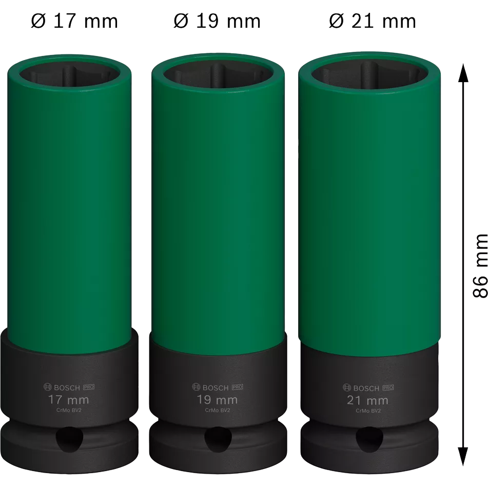 Bosch PRO Impact Socket Extra Deep Socket Wrench Set 3pcs (17,19,21mm)