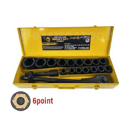 Megatools M21SS34D6P 21pcs 6-Point 3/4 Drive Socket Set