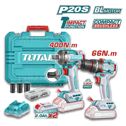 Total TCKLI20275 Brushless Cordless Impact Wrench and Drill (Combo Kit)