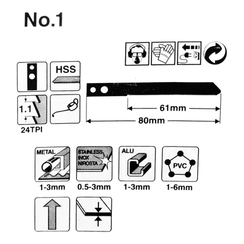 Makita No.1 Jigsaw Blade for Metal (1-3mm) [Makita Type Shank] A-85802