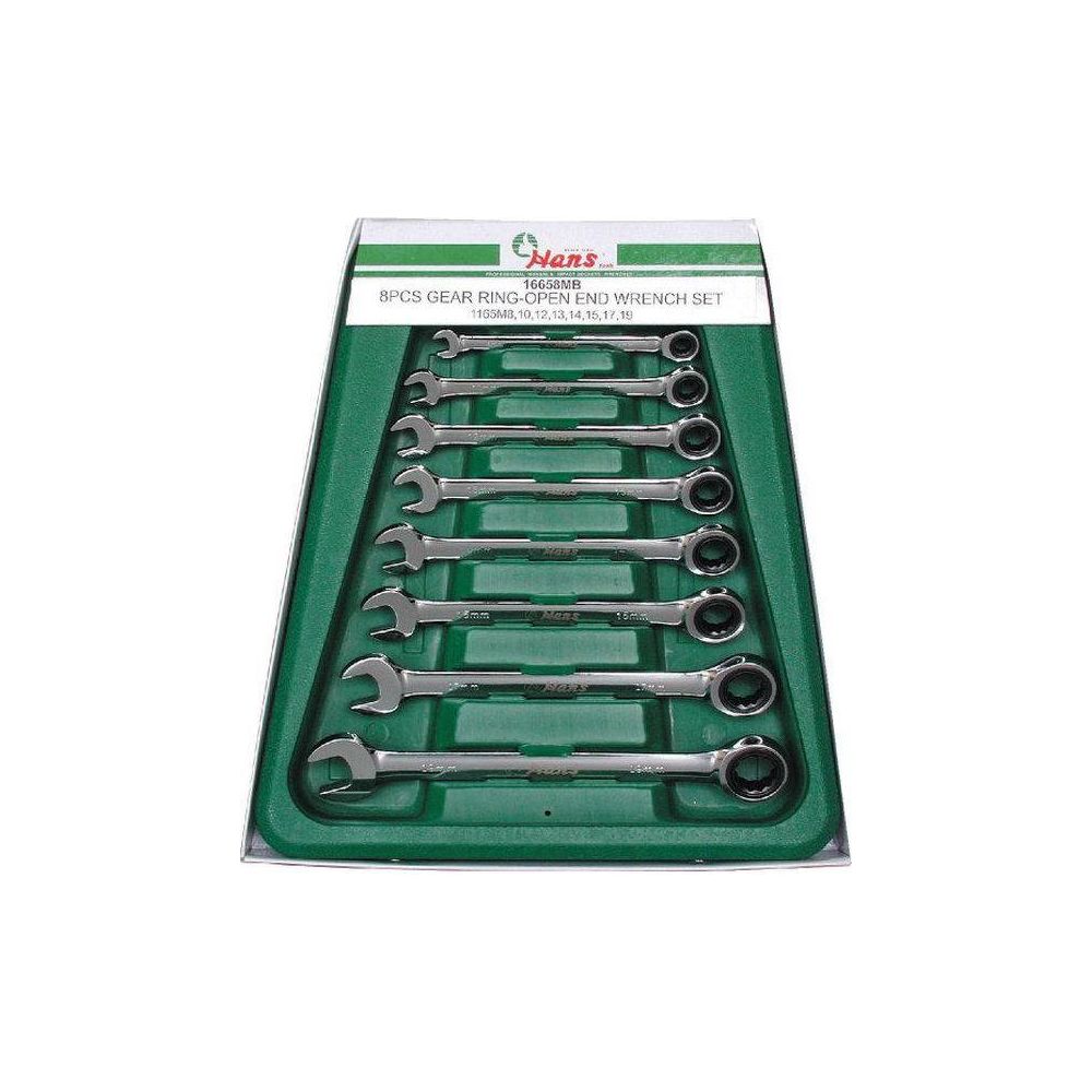 Hans 16658MUB 8 pcs Combination Ratchet Box Wrench Set