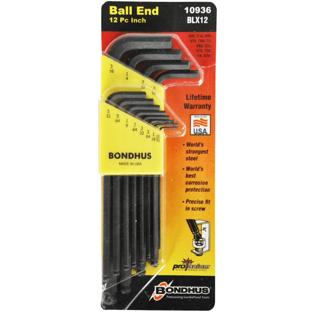 Bondhus 10936 (BLX12) PG 12pcs Balldriver Tip Allen Wrench Key set 0.050-5/16" (long) | Bondhus by KHM Megatools Corp.