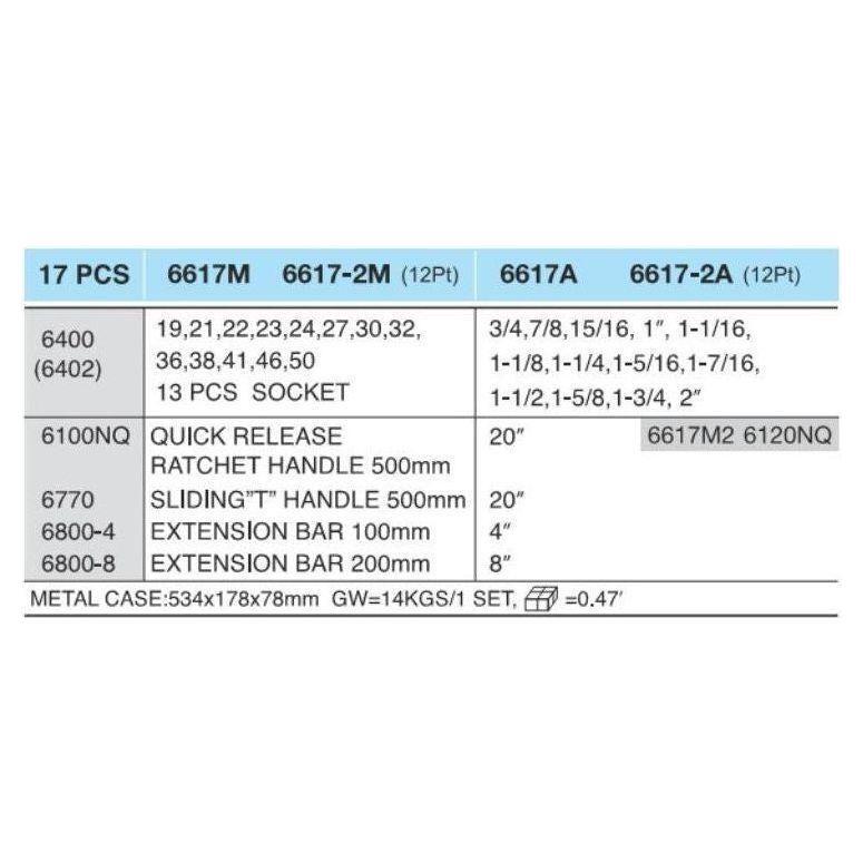 Hans 6617 3/4" Drive Socket Wrench Set 12pts | Hans by KHM Megatools Corp.