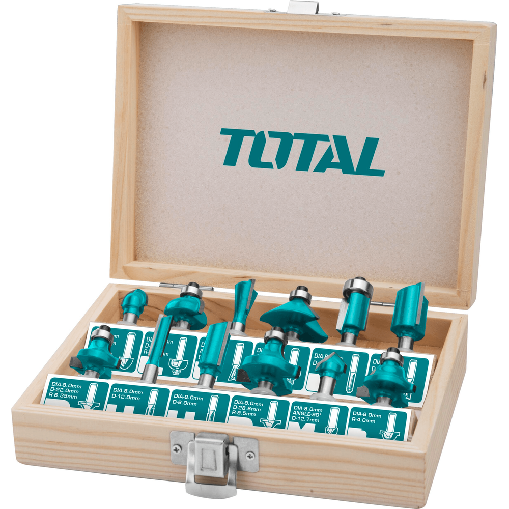 Total TACSR2121 Router Bit Set 12mm Shank (12pcs) - KHM Megatools Corp. Main image