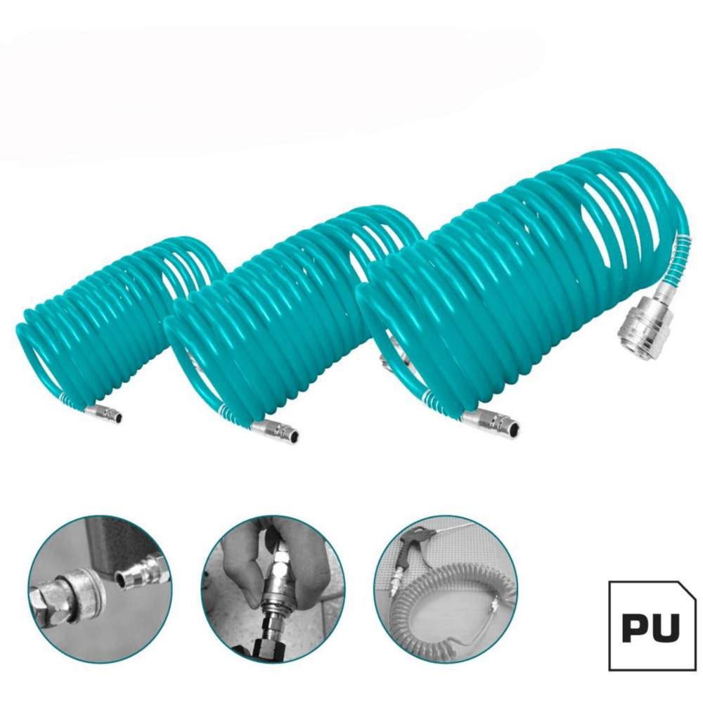 Total PU Recoil Air Hose with Quick Coupler Fittings | Total by KHM Megatools Corp.