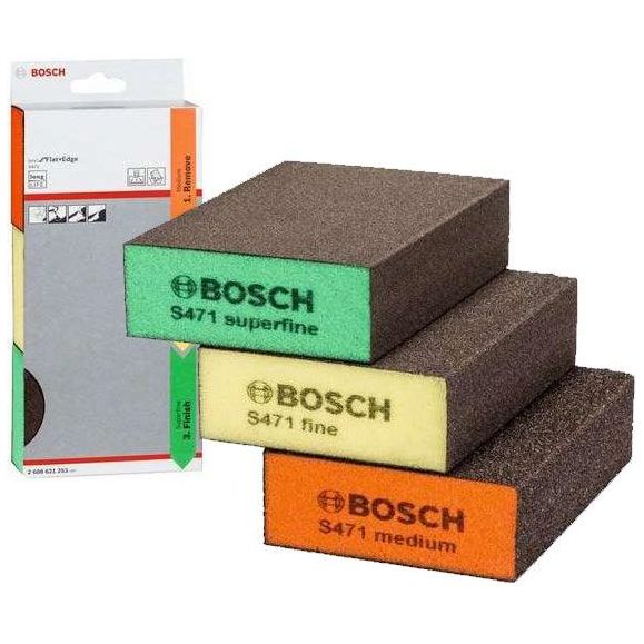 Bosch S471 3pcs Abrasive Sanding Pad / Foam Set (Flat & Edge) | Bosch by KHM Megatools Corp.