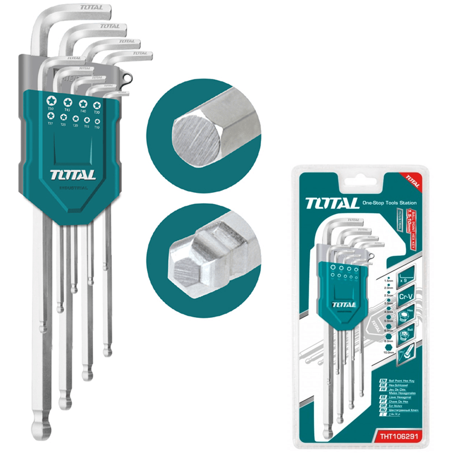 Total THT106291 Hex Allen Wrench Key - Ball End Set | Total by KHM Megatools Corp.