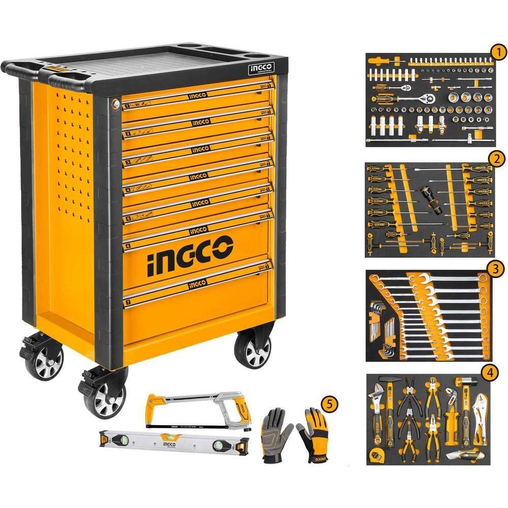 Inco Tool Ingco HTCS271621 Roller Tool Cabinet / Tool Chest with 162 pcs Hand To