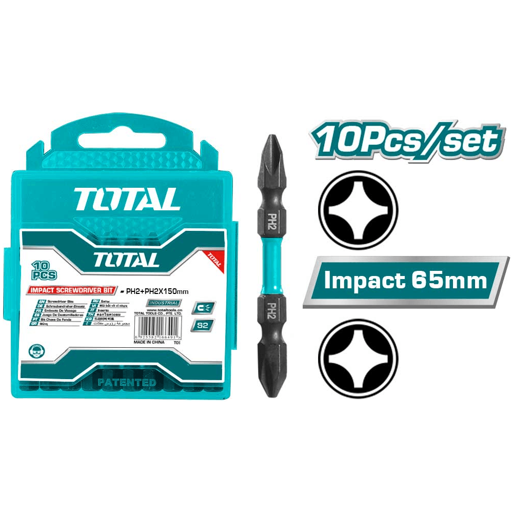 Total TACIM16PH233 10pcs Impact Screwdriver Bit Set 65mm | Total by KHM Megatools Corp.