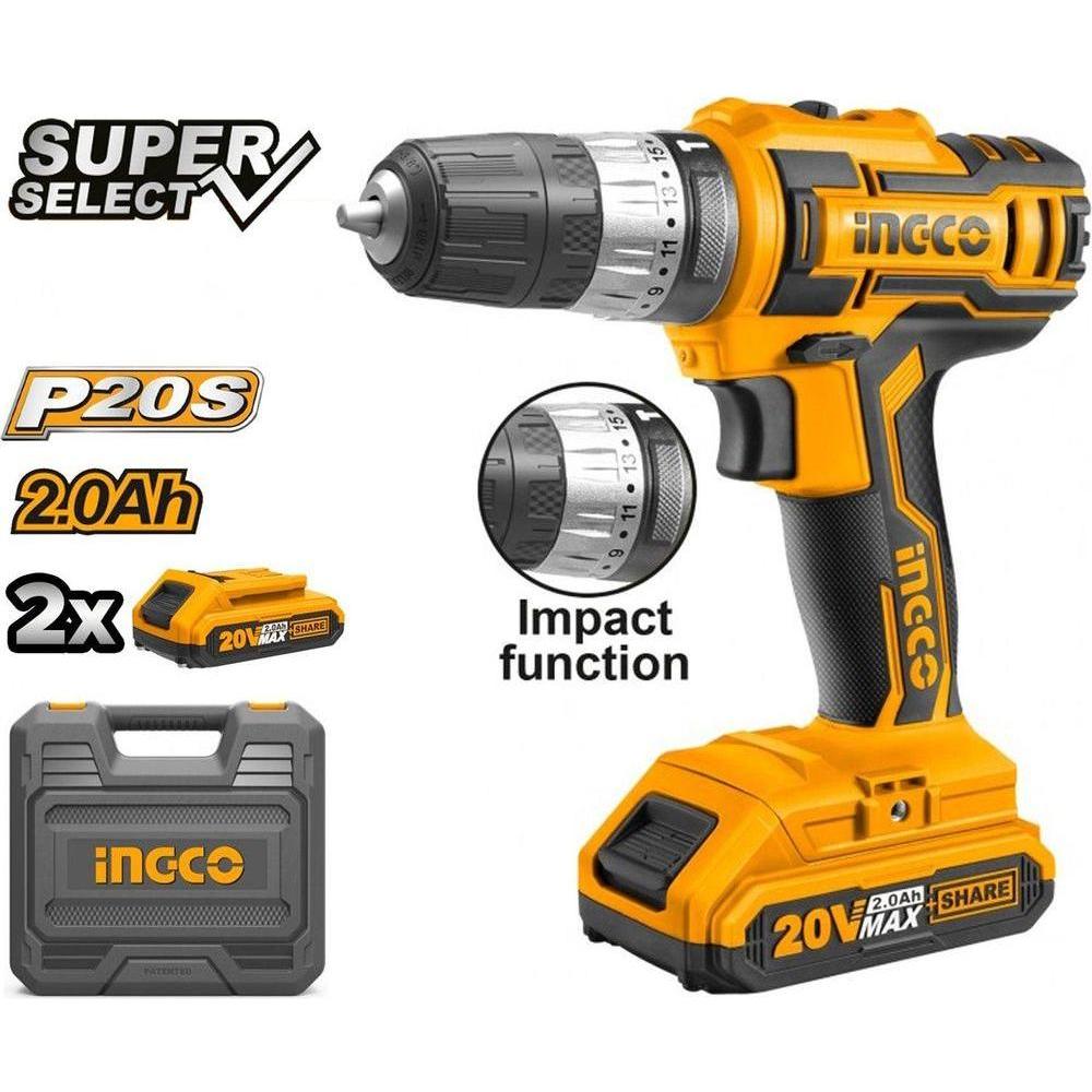 Ingco CIDLI20031 20V Cordless Li-Ion Impact Drill 20V 13mm - KHM Megatools Corp.