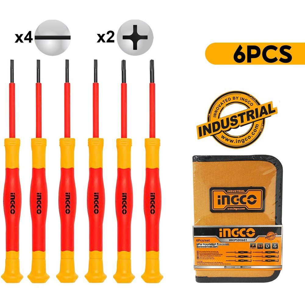 Ingco HKIPSD0601 6pcs Insulated VDE Precision Screwdriver Set