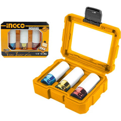 Ingco HNMLNS031 3pcs Non Marring Lug Nut Impact Socket Wrench Set 1/2" Drive - KHM Megatools Corp.