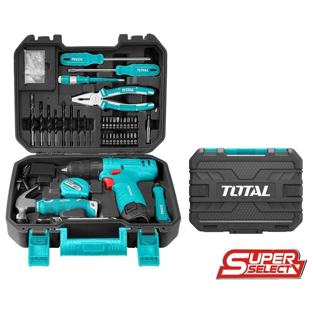 Total THKTHP10812 12V Cordless Drill + Hand Tools Set (81 pcs Househol