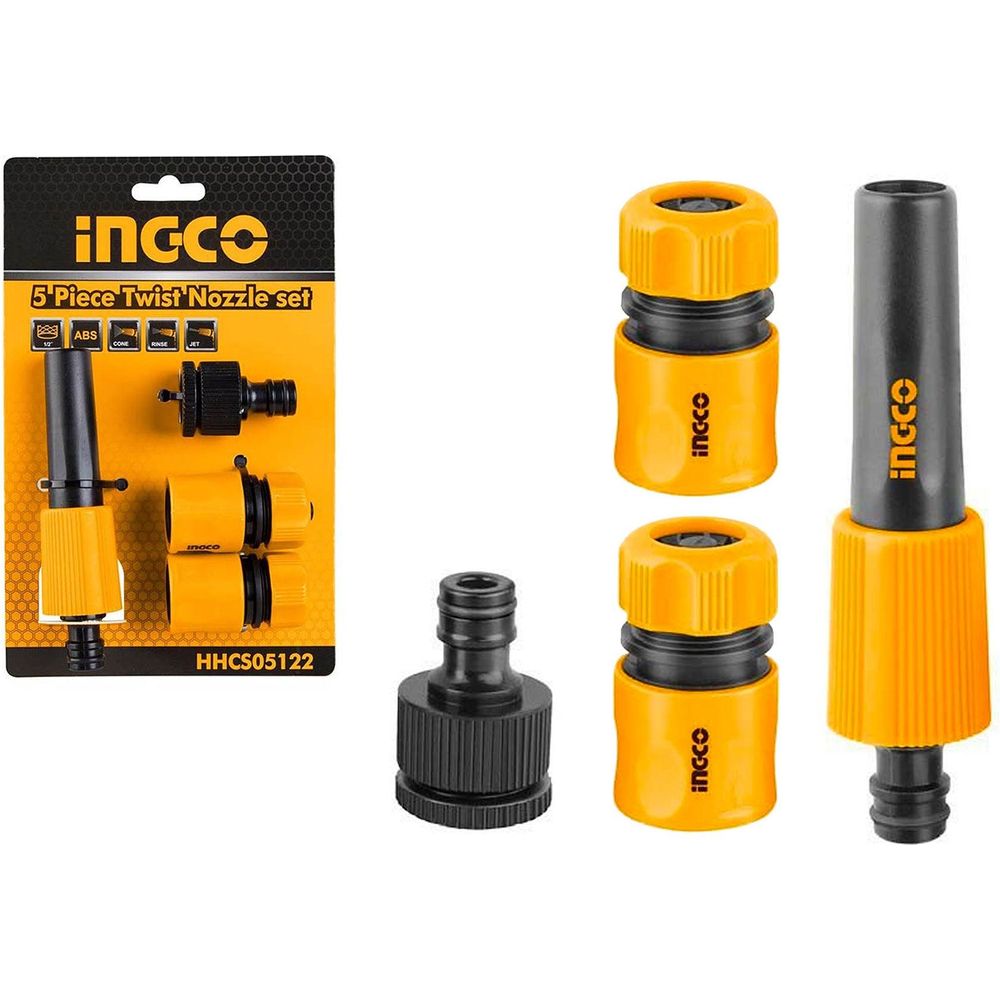 Ingco HHCS05122 5pcs Twist Nozzle Hose Connector Set - KHM Megatools Corp.