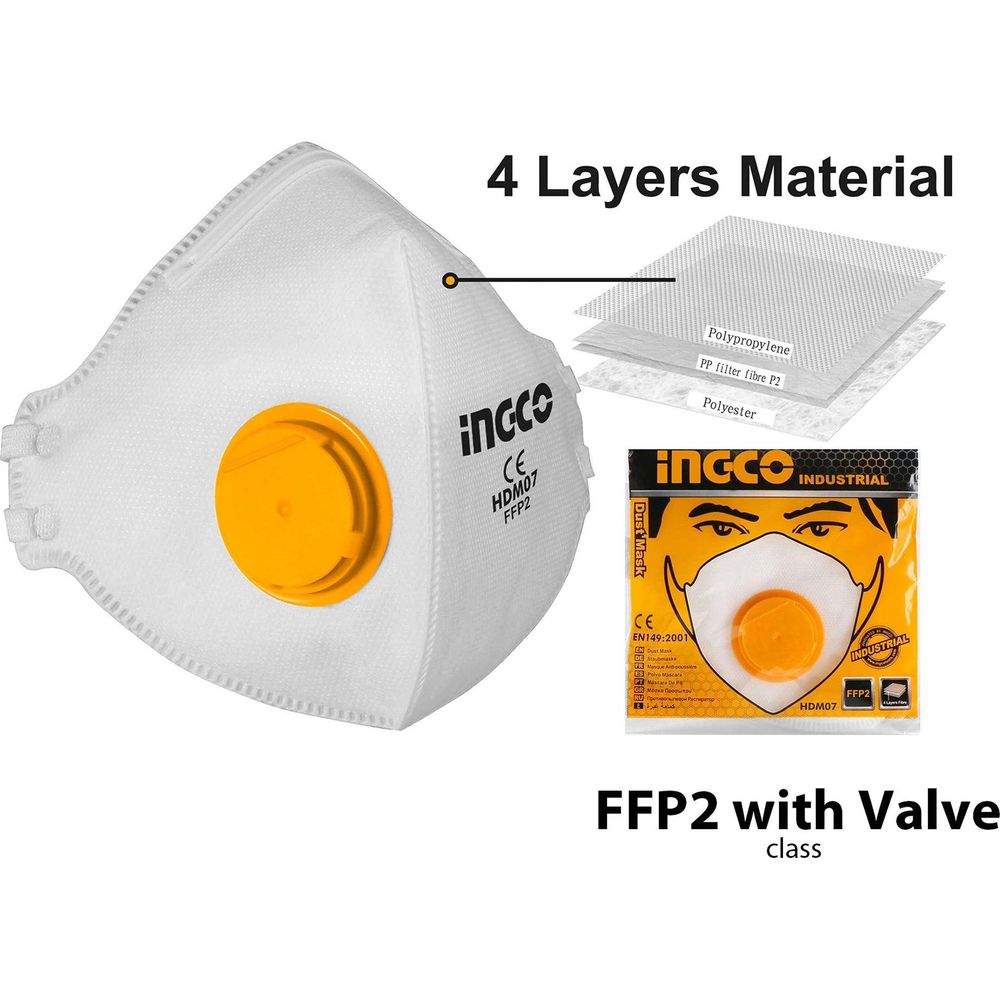Ingco HDM07 Dust Mask with Valve (4 Layer Material)