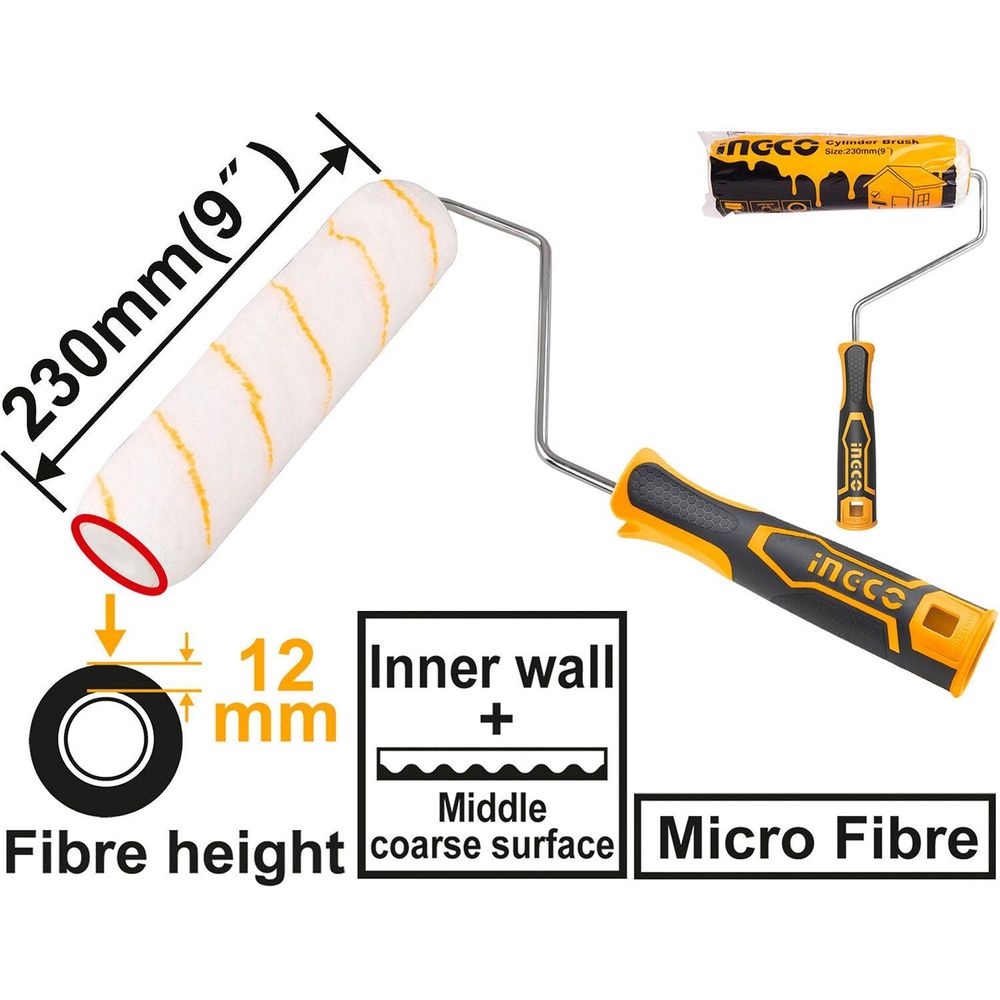 Ingco HRHT042301D Micro Fiber Paint Roller Inner Wall 9" Cylinder Brush