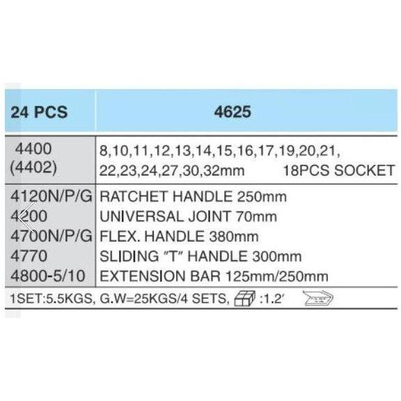 Hans 4625 1/2" Drive 25pcs Impact Socket Wrench Set | Hans by KHM Megatools Corp.