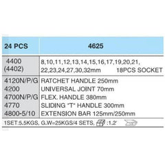 Hans 4625 1/2" Drive 25pcs Impact Socket Wrench Set | Hans by KHM Megatools Corp.