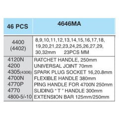 Hans 4646MA 46pcs 1/2" Drive Socket Wrench Set | Hans by KHM Megatools Corp.