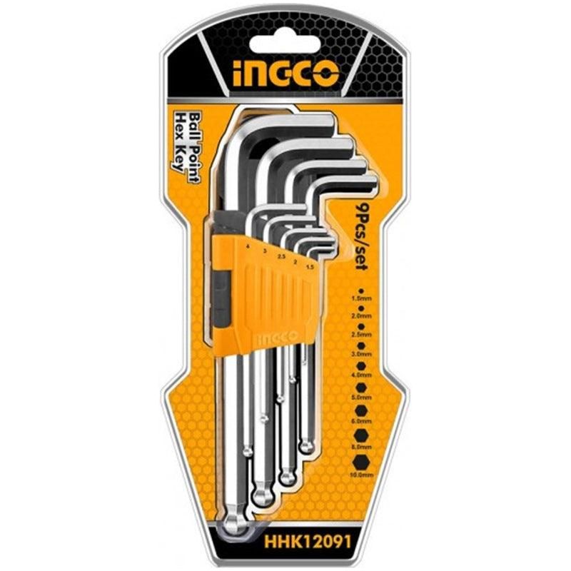 Ingco HHK12091 9pcs Ball Point Hex Allen Key Wrench Set (Long Arm) - KHM Megatools Corp.