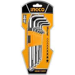 Ingco HHK12091 9pcs Ball Point Hex Allen Key Wrench Set (Long Arm) - KHM Megatools Corp.