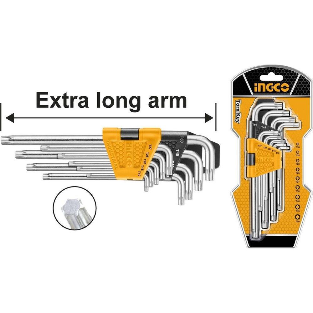 Ingco HHK13092 9pcs Torx Key Allen Wrench Set (Extra Long Arm) - KHM Megatools Corp.