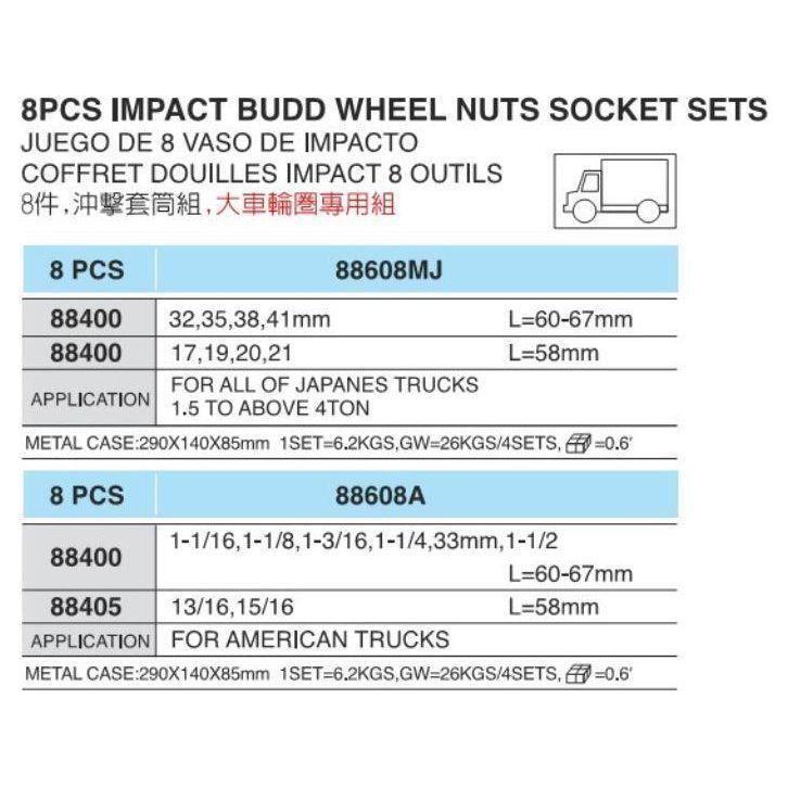Hans 86608 8pcs 3/4" Drive Deep Impact Socket Wrench Set Secondary image