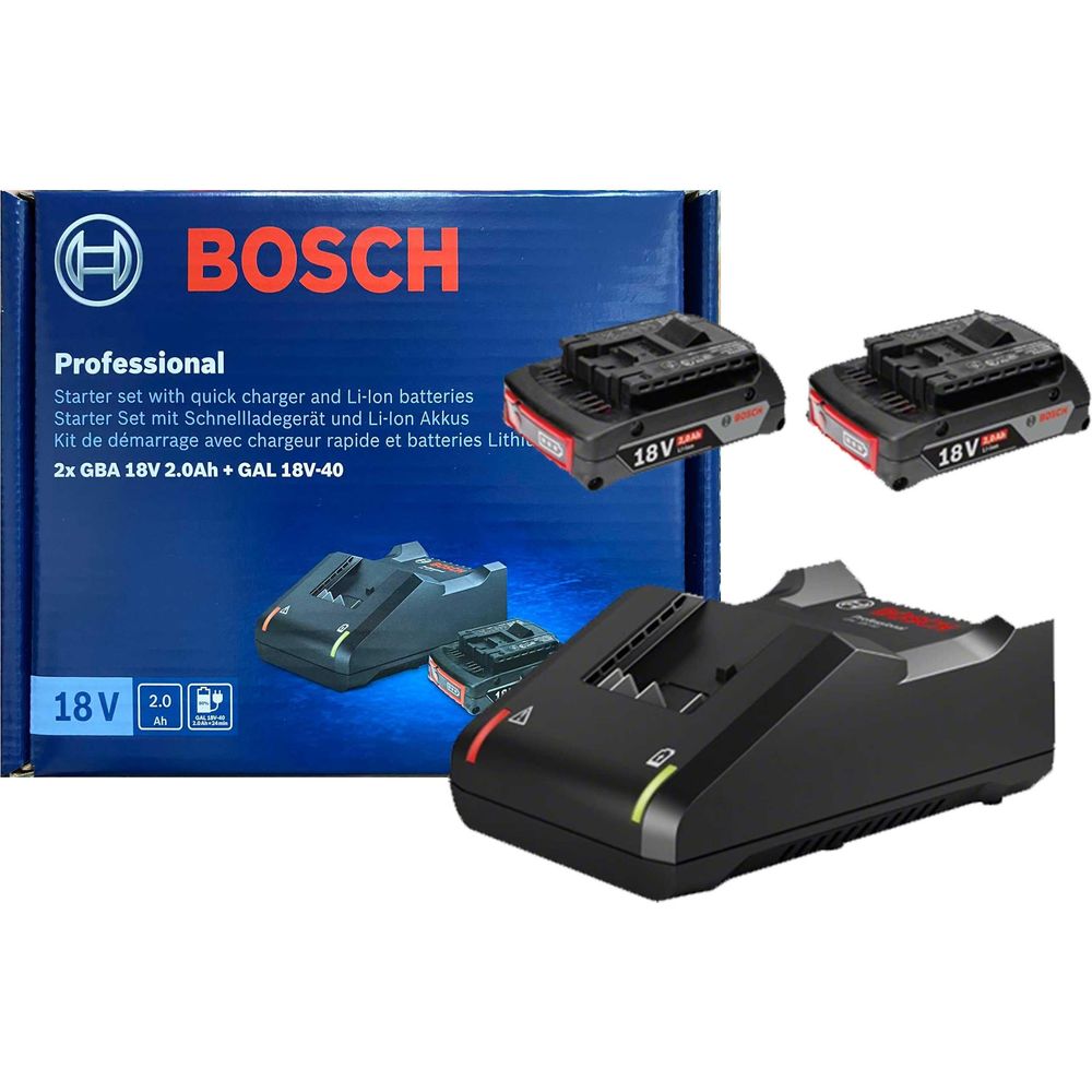 Bosch 18V Starter Kit 2x 2.0AH + GAL 18V-40 [Battery & Charger Bundle] (1600A019RP)