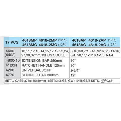 Hans 4618 1/2" Drive 17pcs Socket Wrench Set | Hans by KHM Megatools Corp.