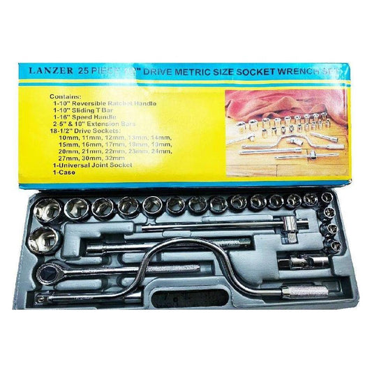 Lanzer 25pc Socket Wrench Set 1/2" Drive 10-32mm | Lanzer by KHM Megatools Corp.