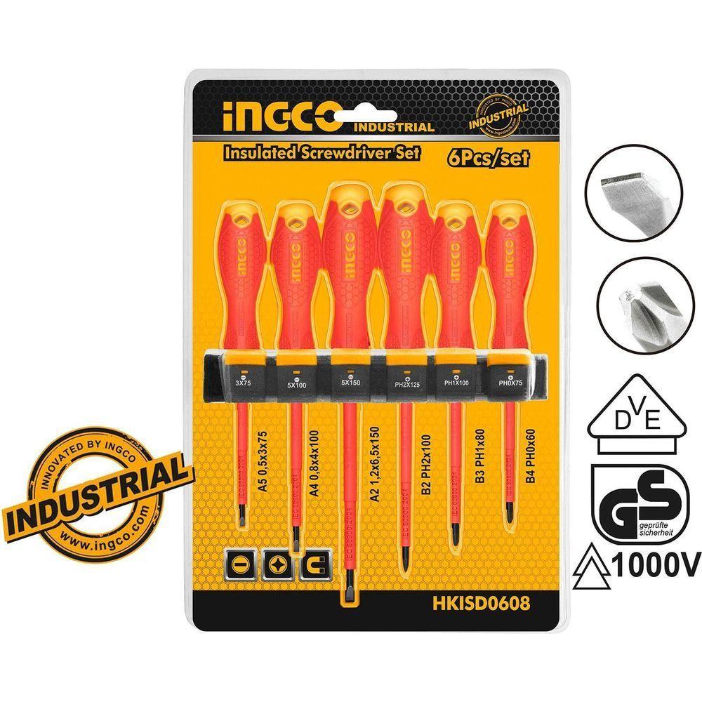 Ingco HKISD0608 Insulated 6pcs Screwdriver Set (Round Shank) 1000V