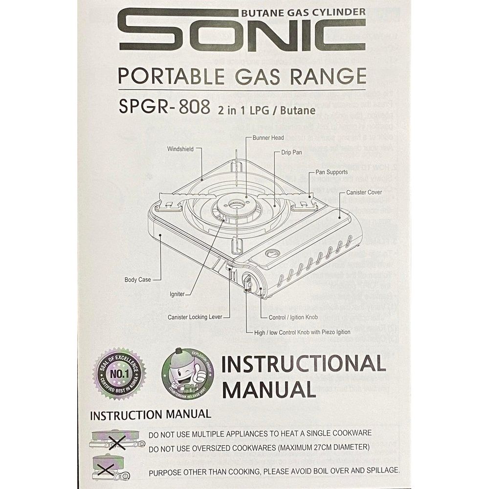 Sonic SPGR-808 2in1 Stainless Portable Gas Range (Butane/LPG) - KHM Megatools Corp.
