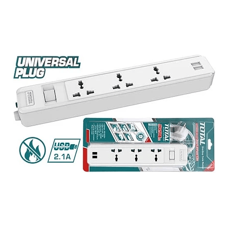 Total THES13041VSB 3-Way Extension Outlet Cord Set with 2 USB | Total by KHM Megatools Corp.